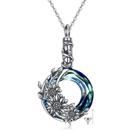 YAFEINI Sunflower Urn Necklace for Ashes 925 Sterling Silver Crystal Sunflower Creamtion Jewellery for Women Remembrance Gift for Loss
