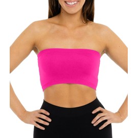Malibu Sugar Women's Bandeau Tube Top Bras - Seamless Strapless Bra Tube Tops Comfortable and Versatile (One Size Fits Sizes XS-S) Neon Fuchsia