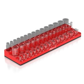 Olsa Tools Magnetic Socket Organizer (1/2-Inch Drive, 3 Row) - Magnetic Tool Organizer & Socket Holder - Tool Box Socket Organizers - SAE Red - Holds 45 Sockets - Professional Grade - Part: 1546