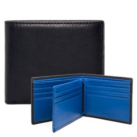 ANDOILT Slim Wallet for Men Genuine Leather RFID Blocking Bifold Ultra Strong Stitching Stylish Wallets with ID Window Black&blue