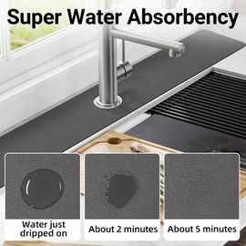LOPNUR Faucet Mat for Kitchen Sink Protectors, 29 Inch Extra Long Kitchen Sink Splash Guard Behind Faucet, Cuttable Bathroom Water Splash Guard with Super Absorbent Diatomite Fast Drying, Grey