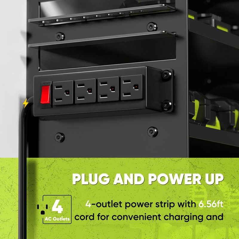 POKIPO Large Power Tool Organizer Wall Mount with Charging Station,4