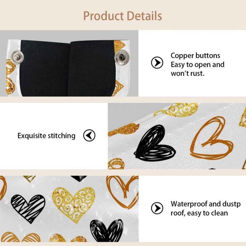 2 Pack Tissue Box Cover Holder, Golden and Black Hearts