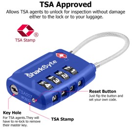 SharkByte TSA Approved Suitcase Locks - 4 Digit Security Travel Combination Padlock, Flexible Cable Wire, Travel Lock for Suitcase, Luggage Locks, Suitcase Travel Bag, Gym