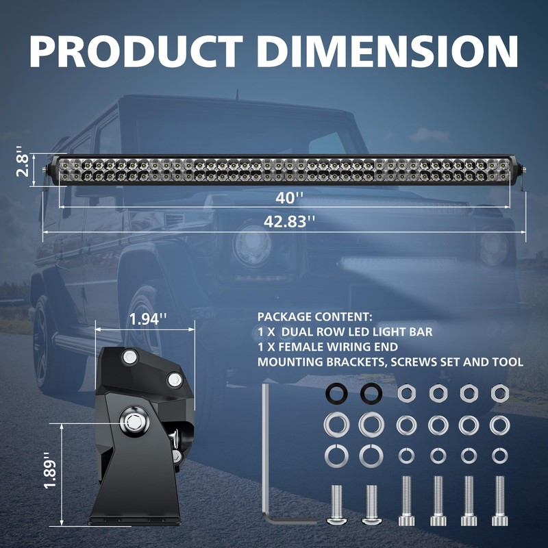 4WDKING LED Light Bar 40 inch IP68&IP69K Waterproof Dual Row