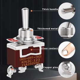 Momentary Toggle Switch, MecRecare Waterproof 3 Way Toggle Switch (ON)-Off-(ON) 30A 12VDC/15A 250VAC 3 Position SPDT with Boot Cap Cover for Auto Boat Marine (Pack of 5)