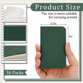 Outus 36 Pcs Pocket Notebook Mini Journal 2.5" x 4" Kraft Paper Mini Notepad Bulk Softcover Pocket Notepad Memo Diary Subject Notebooks for Student Traveler School (Green,Blank Cover)
