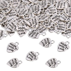HERZWILD 200pcs Heart Charm Pendants ， Antique Silver Made with Love charm for Jewelry Making Necklace Bracelet Making Accessory (silver)
