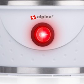 alpina Elektrischer Eierkocher – Eierkocher für 7 Eier – inkl. Messbecher, Eierständer und Eierstecher – 230 V – 320–380 W – Warnsignal – Rutschfest – Weiche/Mittelharte oder Hartgekochte Eier