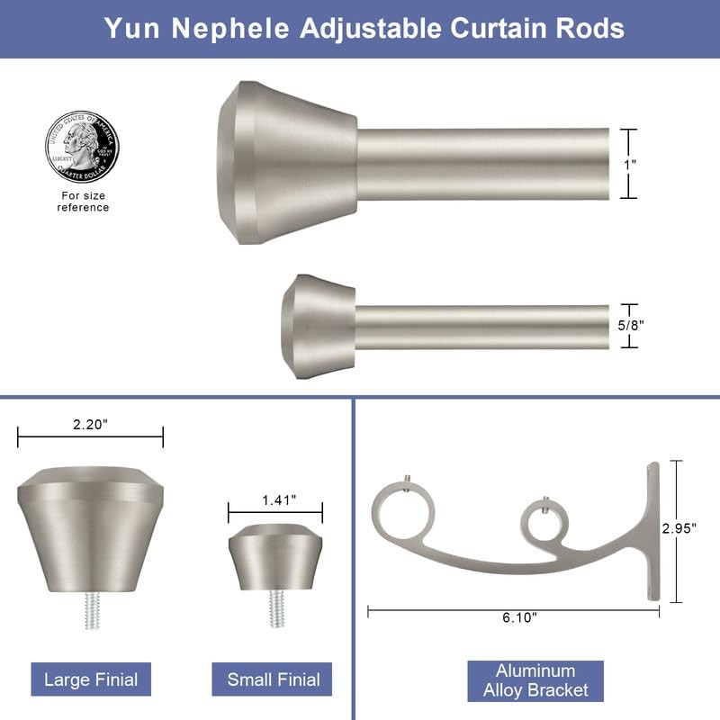 Brushed Nickel Double Curtain Rods 72 to 144 Inches, Decorative