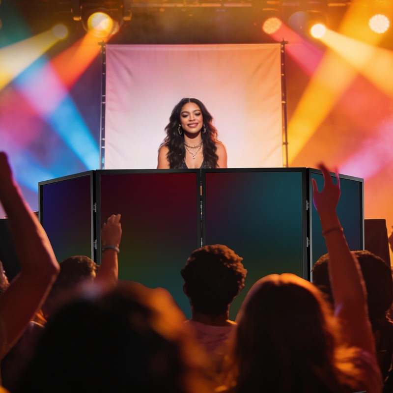 NULTRUMA Portable DJ Facade Booth with Foldable Cover Screen, Black