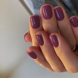 Plum Press on Nails Short Square, Short Fake Nails False Nails Press ons, Soft Gel Glue on Nails Short Stick on Nails for Women Trendy Reusable Solid Color Acrylic Nails 24 Pcs