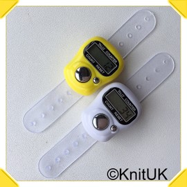 KnitUK Tally Counter - LCD (Finger-Held). Pack of 2. White & Yellow Digital Knitting Row Counters