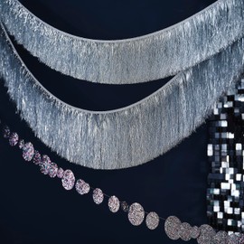 Ginger Ray Christmas Silver Tinsel Garland Hanging Decoration 2 Pack