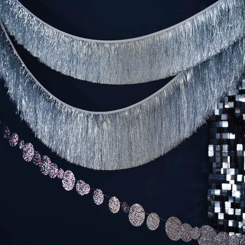 Ginger Ray Christmas Silver Tinsel Garland Hanging Decoration 2 Pack