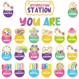 Bright Affirmation Station Bulletin Board Set Motivational Poster for Classroom Positive Affirmations Accent Cutouts Inspirational Growth Mindset Mirror Door Wall Decor for Home School Office Supplies