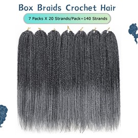 Crochet Box Braids Hair 7 Packs 14 Inch Pre Looped Goddess Box Braids Crochet Hair for Black Women(14 inch, TGRAY)