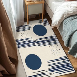 Alfombra minimalista, bohemia, abstracto, beige, lavable, 3 x 5 pulgadas, para sala de estar, recámara, moderna, antideslizante, suave, geométrica, azul marino, alfombra grande para oficina, entrada