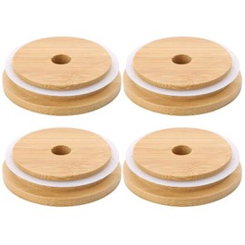 LATRAT Pack of 4 Mason Jar Lids, Replacement Lid Made of Wood, Mason Jar Lid, Wooden Lid for Drinking & Food Caps (70 mm)