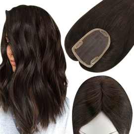 Full Shine Hair Topper Real Human Hair Side Part Dark Brown Clip in Topper Hair Extensions 3 * 5 Inch Real Human Hair Topper Free Part Add Volume 12 Inch