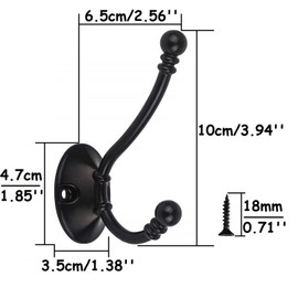 Mokife Coat Hooks Black Heavy Duty, 8 Pack Large Vintage Double Wall Hooks Metal Hanger Screw in Utility Hooks for Hanging Clothes Jackets Robes Towels Hats Keys Bags Backpack Cups