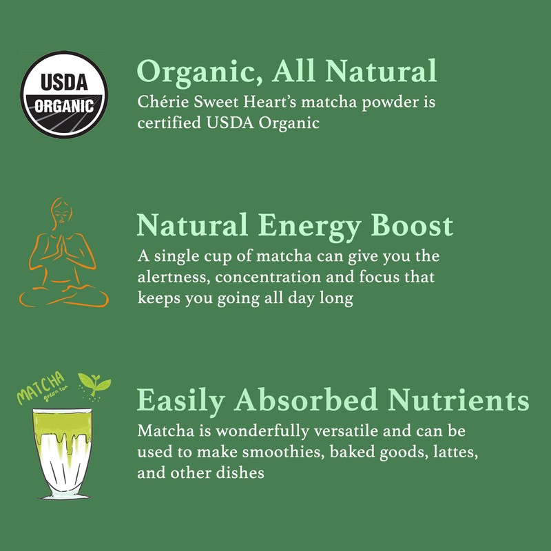 Chérie Sweet Heart Matcha Green Tea Powder - USDA Organic