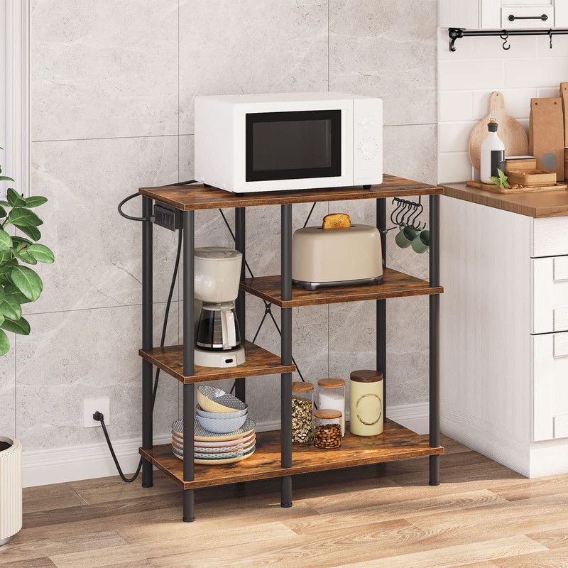 HOOBRO Bakers Rack with Power Outlet, Microwave Stand with 5