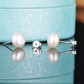 Yumilok Jewelry 2 Pairs 925 Sterling Silver 9mm White and Pink Pearls Stud Earrings for Women/Ladies/Girls, Hypoallergenic