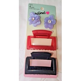 scünci Scunci 4 Hair Claw Clips Blue Flower Shaped Claw Clips & Rectangle Clips New