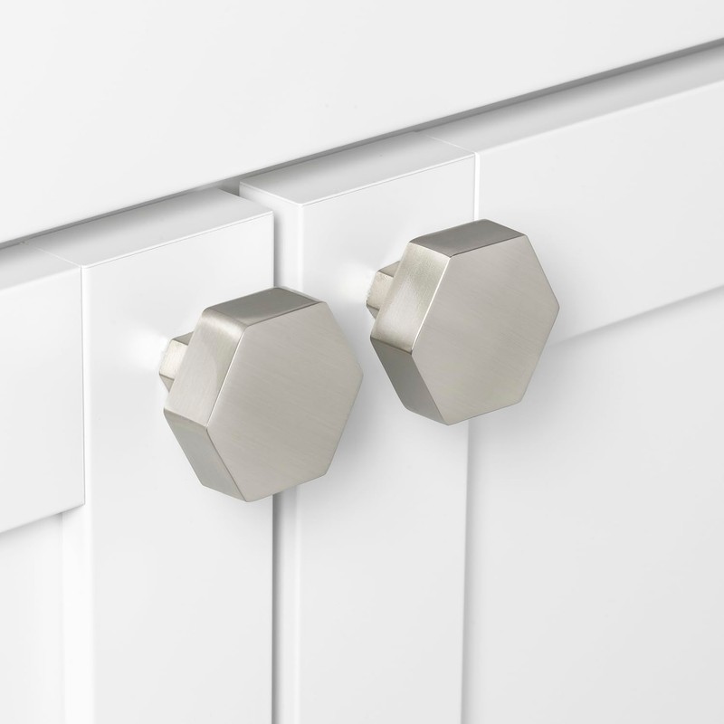 GlideRite 1-1/2 Inch Solid Hexagon Cabinet Knob, Satin Nickel, 5824