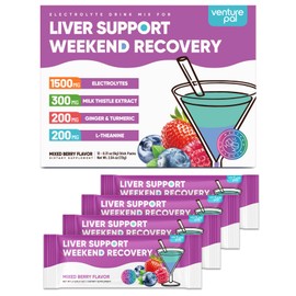 Venture Pal Liver Support Sugar Free Electrolyte Powder Packets, Milk Thistle + Ginger & Turmeric + L-Theanine + 5 Vitamins & 7 Electrolytes, Rapid Rehydration&Weekend Recovery Gluten Free, 12 Sticks