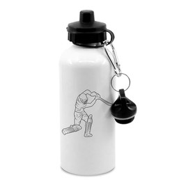 New Spirit Original Cricket player swining with cricket bat black outline water bottle with clip, drinks bottle, drinks cup, cricket sport