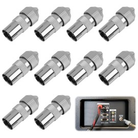 Vxiwscy Metal TV Aerial Coaxial Plug, 10 Sockets TV Aerial Coaxial Cable Adapter, Female Coaxial Cable, RF Antenna Plug for RF Cable, Nickel Plated, Antenna Cable Connector, Pack of 10