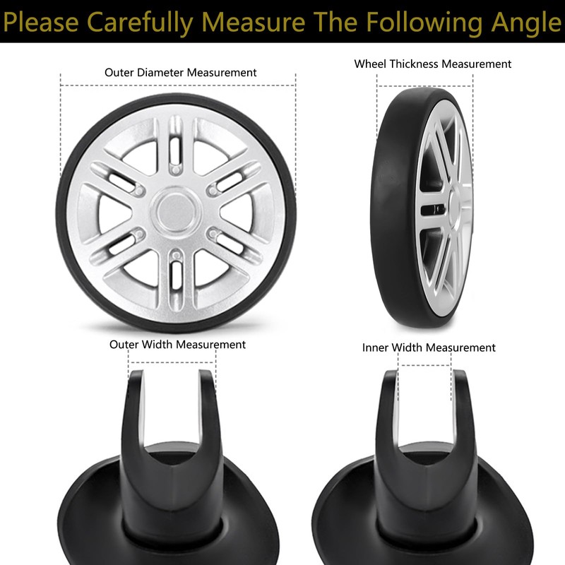 Pack of 8 Suitcase Castors Replacement 60 x 19 mm,