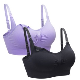 2PACK Nursing Bra Wireless bra Women s Sleeping Maternity Bra Breastfeeding Bra Black purple 2pcs Pack Medium Black purple