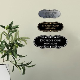 Signs ByLITA Designer $5 Credit Card Minimum Sign (Black/Gold) - Small 2 Pack