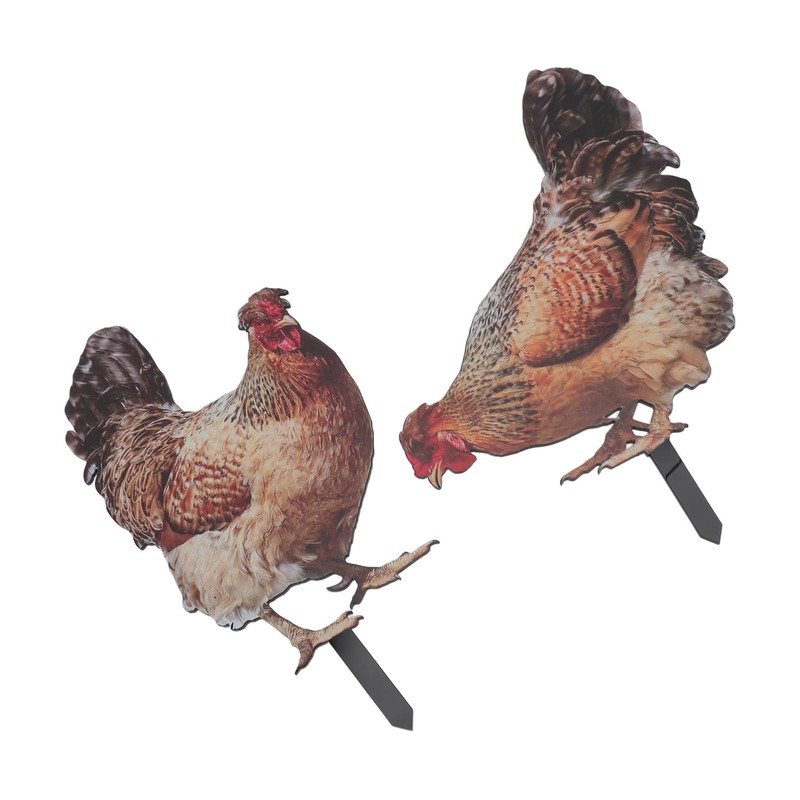Doact Pack of 2 Chicken Garden Stakes, Handmade Chicken Lawn