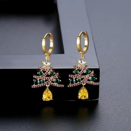 LKIUJIND Christmas Tree style Christmas Earrings,Personality Light Luxury Belt Diamond Christmas Earrings for Women Advanced feeling Earrings (Green)