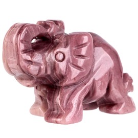Nupuyai Elephant Figurine Gemstone Crystal Lucky Elephant Healing Stone Lucky Charm Elephant Figure Reiki Fengshui Decoration (Rhodonite)