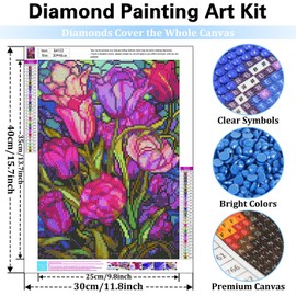 Flowers Diamond Painting Kits for Adults, DIY Flowers Diamond Art Kits for Adults, Gem Art Kits for Gifts and Home Wall Decor (12x16Inch)