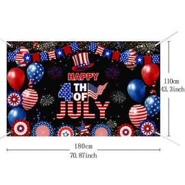 AIBIIN Happy 4th of July Backdrop Independence Day Photography Background Red White Black Blue Fourth of July Memorial Day Patriotic Party Decorations Banner Photo Booth Props 70.8 x 43.3 inch