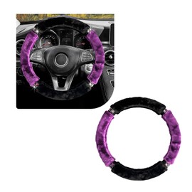 DXNQ Diamond Fluffy Steering Wheel Cover, 15 Inch Bling Crystal Rhinestones Steering Wheel Protector, Winter Warm Universal Steering Wheel Pad for Women Girls, Car Accessories (Purple)