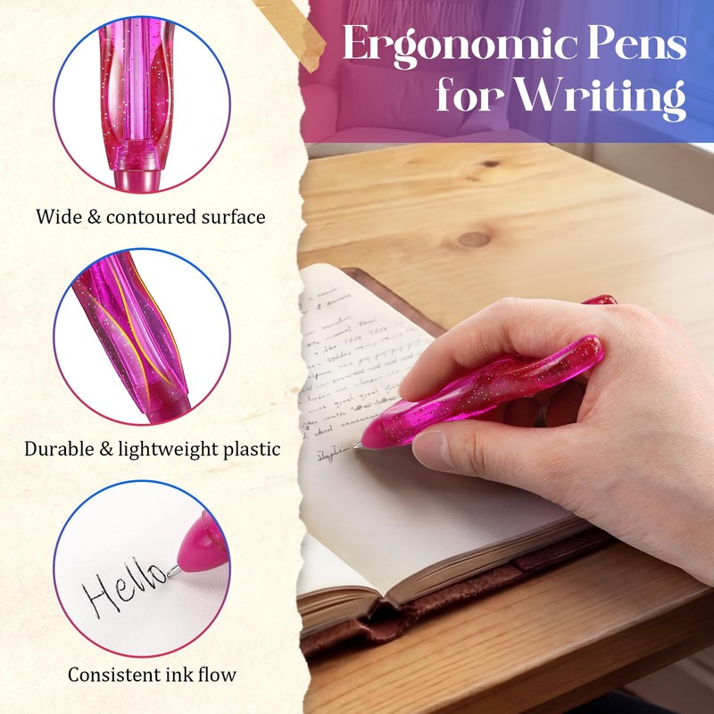 HappyAlley 6 Pack Ergonomic Pen, Ballpoint Pens for Arthritic Hands