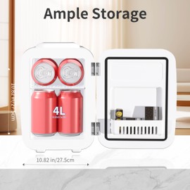 YASHE Mini Fridge, 4 Liter/6 Cans Small Refrigerator for Skincare, 110V AC/ 12V DC Thermoelectric Cooler and Warmer for Drink Office Dorm Bedroom Car, White
