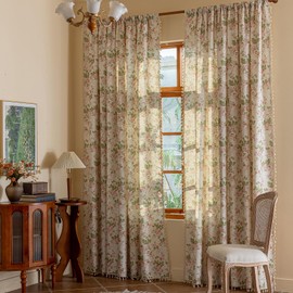 ENJOYBRIDAL Pink Floral Curtains 84 Inches Long Bedroom Semi Sheer Drapes Floor Length Living Room Farmhouse Boho Window Curtains 2 Panel Sets Dining Room Decor Rod Pocket Tassel Window Treatments