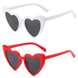 YooThink Love Heart Shaped Sunglasses for Women,Vintage Cat Eye Mod Style Retro Glasses (Red/White)
