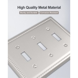 ZILLSEA 2-Pack Triple Light Switch Cover Plate, Metal 3 Toggle Wall Plate, Decorative Satin Nickel Switch Cover, Midsize, 6.77''*4.88''
