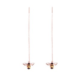 SLUYNZ Solid 925 Sterling Silver Bumble Bee Dangle Earrings for Women Honey Bee Drop Earrings Threader Tassel Chain (Z-Rose Gold Plated)