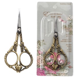 SUNNYCLUE 1 piece flower and bird shears, sewing machine scissors, embroidery scissors, European embroidery sewing scissors, floral pattern, flowers, birds, classical, bronze, gold old beauty,