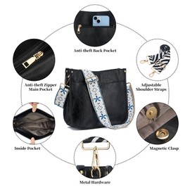 ZOUIQSS Women's Crossbody Bags Leather Shoulder Bag Women Hobo Handbag with Zip Shoulder Bag with Adjustable Strap, Black (5cm)color75